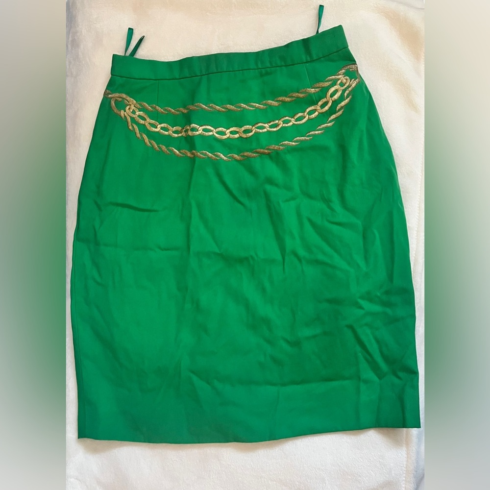 Vintage Escada 90s Chain Embroidered green Wool Skirt Size 6 36